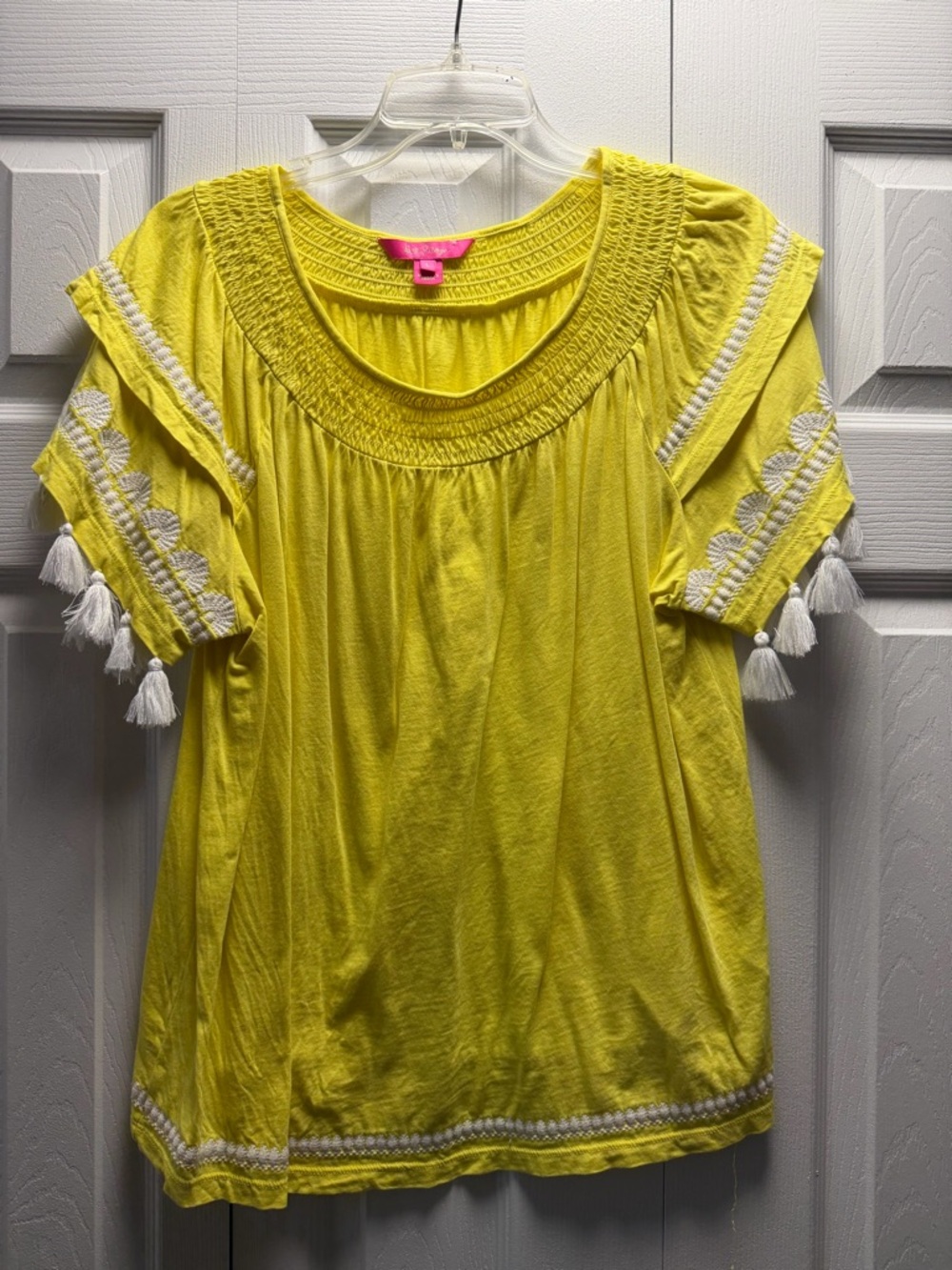 Lilly Pulitzer Yellow Tassel Sleeve Smocked Neck Tunic